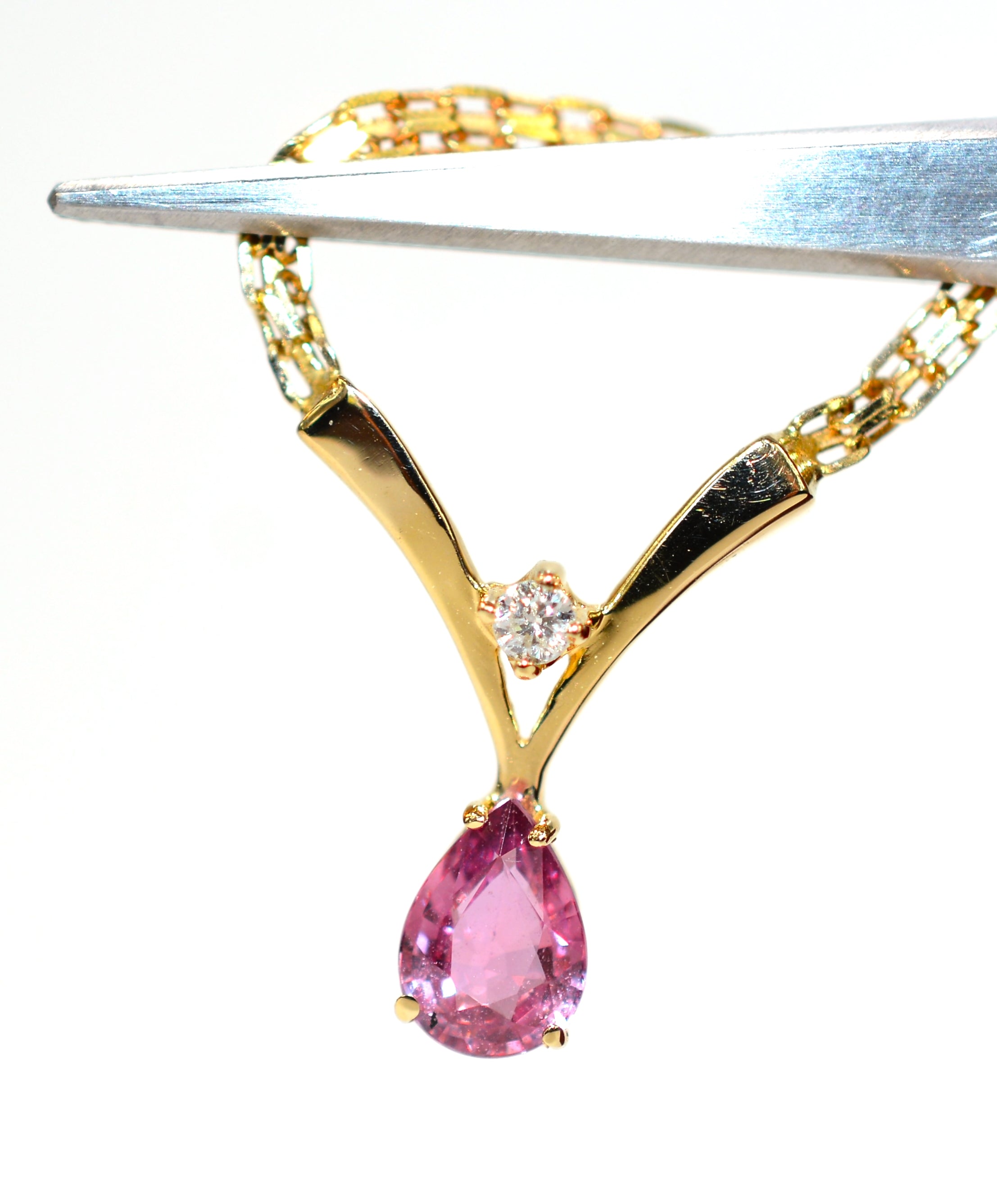 Natural Padparadscha Sapphire & Diamond Necklace 14K Solid Gold .97tcw Sapphire Necklace Pink Necklace Gemstone Necklace Cocktail Necklace