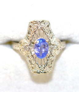 Natural Tanzanite & Diamond Ring 14K Solid White Gold .81tcw Tanzanite Ring Antique Ring Vintage Ring Estate Jewelry Statement Ring Violet