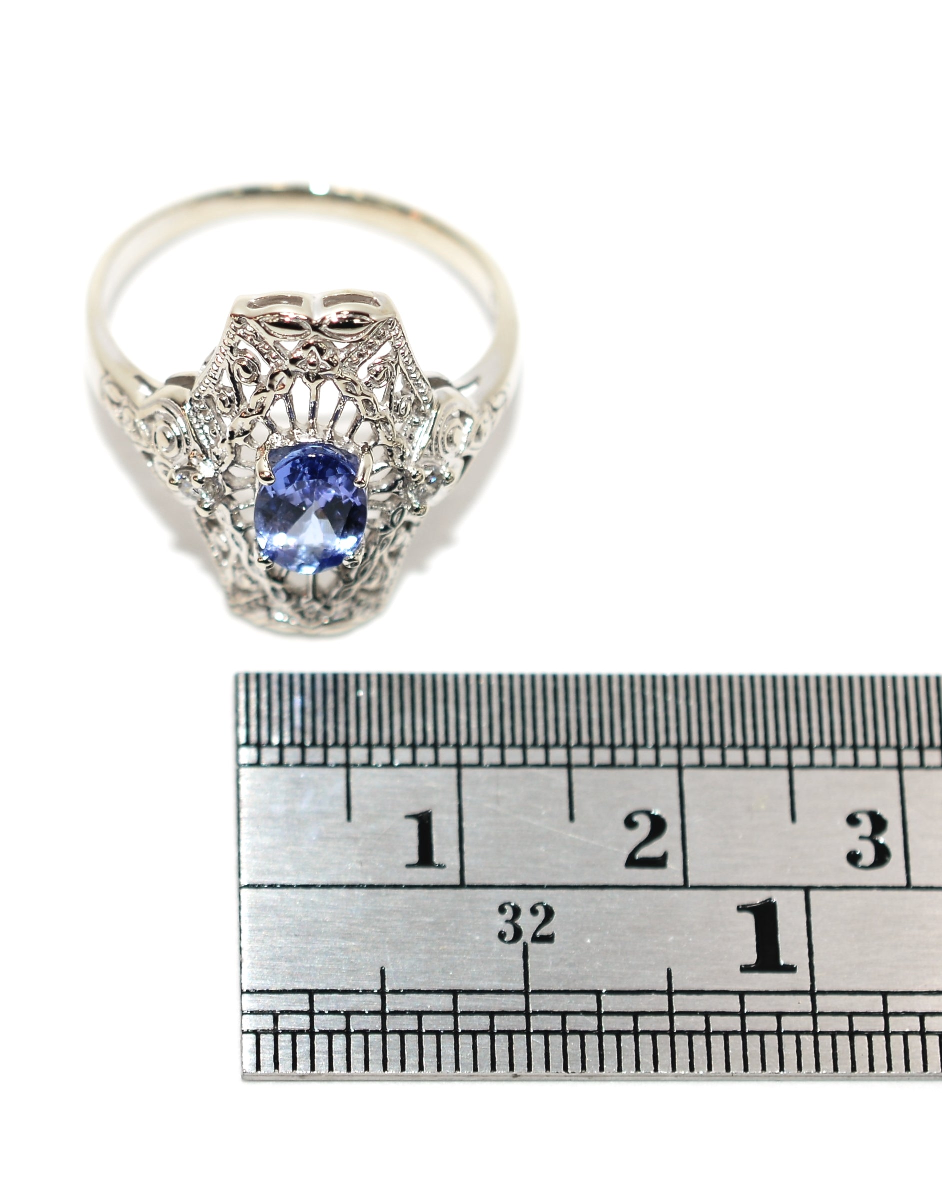 Natural Tanzanite & Diamond Ring 14K Solid White Gold .83tcw Tanzanite Ring Antique Ring Vintage Ring Estate Jewelry Statement Ring Violet