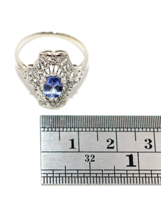 Natural Tanzanite & Diamond Ring 14K Solid White Gold .81tcw Tanzanite Ring Antique Ring Vintage Ring Estate Jewelry Statement Ring Violet