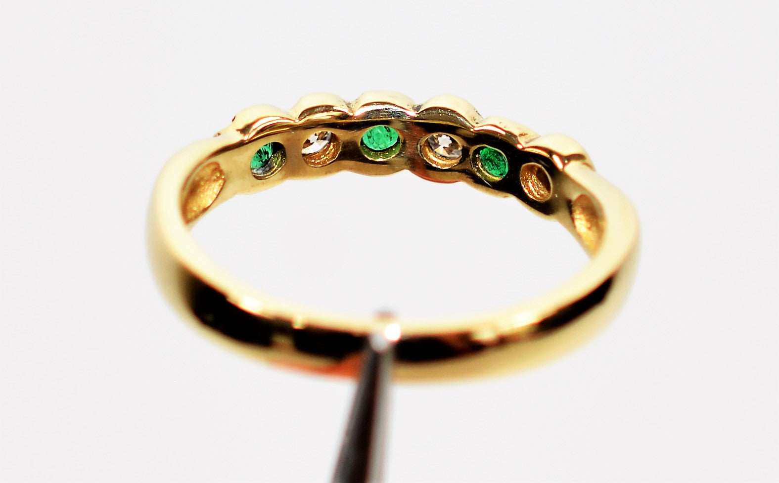 Natural Colombian Emerald & Diamond Band 14K Solid Gold .21tcw Wedding Ring Stackable Ring Band Ring Women’s Ring May Birthstone Ring Estate