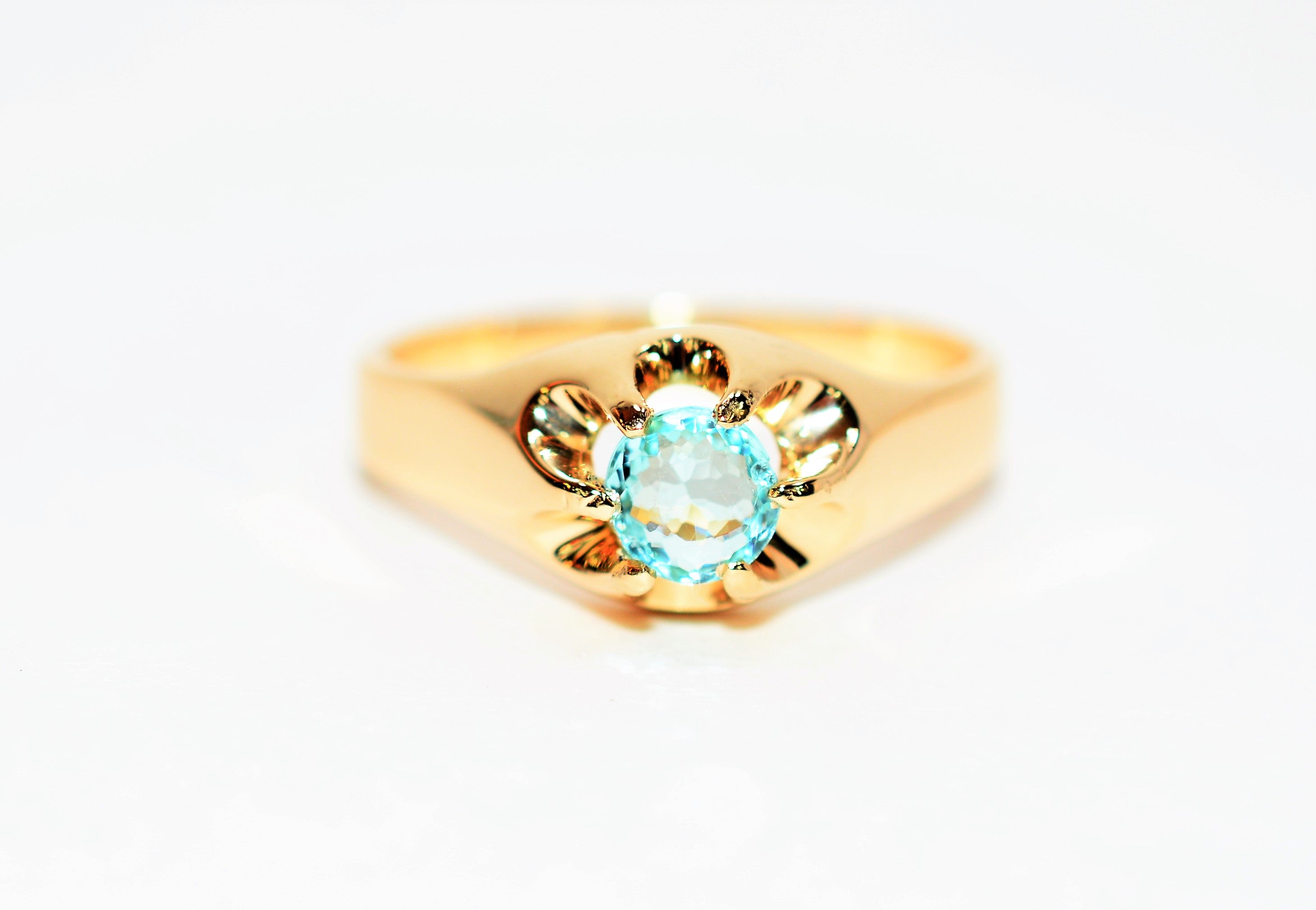 Natural Paraiba Tourmaline Ring 14K Solid Gold .52ct Men's Ring Solitaire Ring Statement Ring Gemstone Ring Estate Ring Fine Jewellery