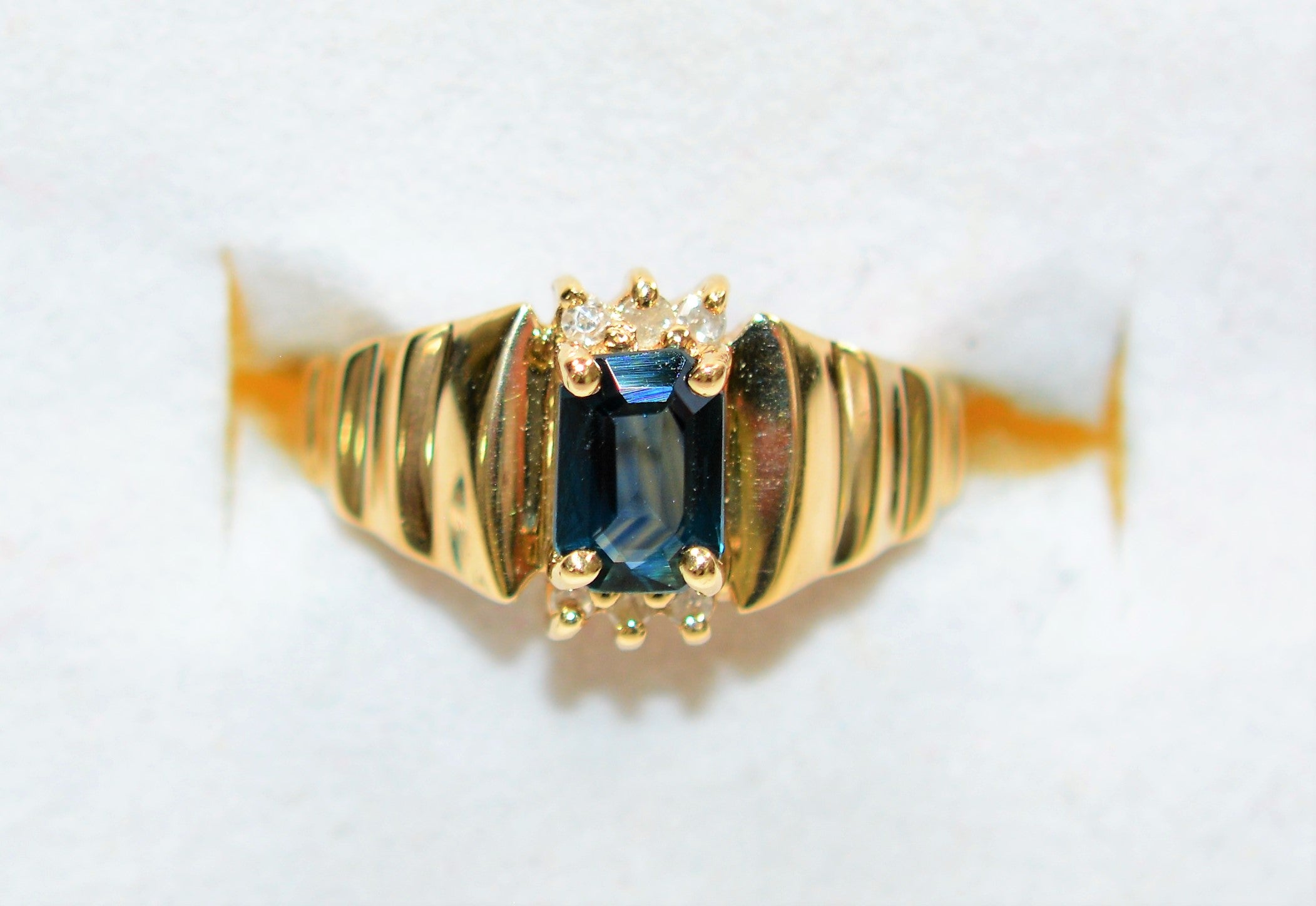 Natural Blue Sapphire & Diamond Ring 10K Solid Gold .74tcw Gemstone Ring Vintage Ring September Birthstone Ring Statement Ring Women's Ring