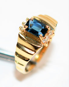 Natural Blue Sapphire & Diamond Ring 10K Solid Gold .74tcw Gemstone Ring Vintage Ring September Birthstone Ring Statement Ring Women's Ring