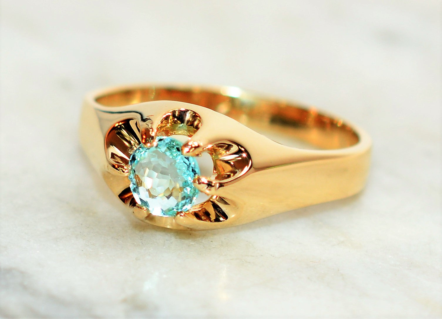 Natural Paraiba Tourmaline Ring 14K Solid Gold .52ct Men's Ring Solitaire Ring Statement Ring Gemstone Ring Estate Ring Fine Jewellery