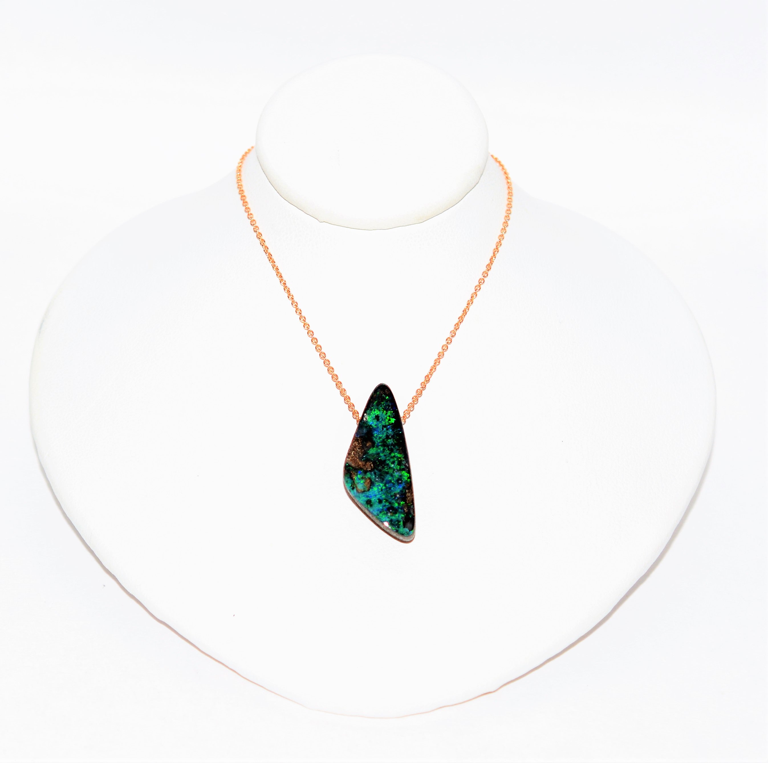 Natural Australian Boulder Opal Necklace 14K Solid Rose Gold 26.58ct Pendant Necklace October Birthstone Necklace Women's Necklace Statement