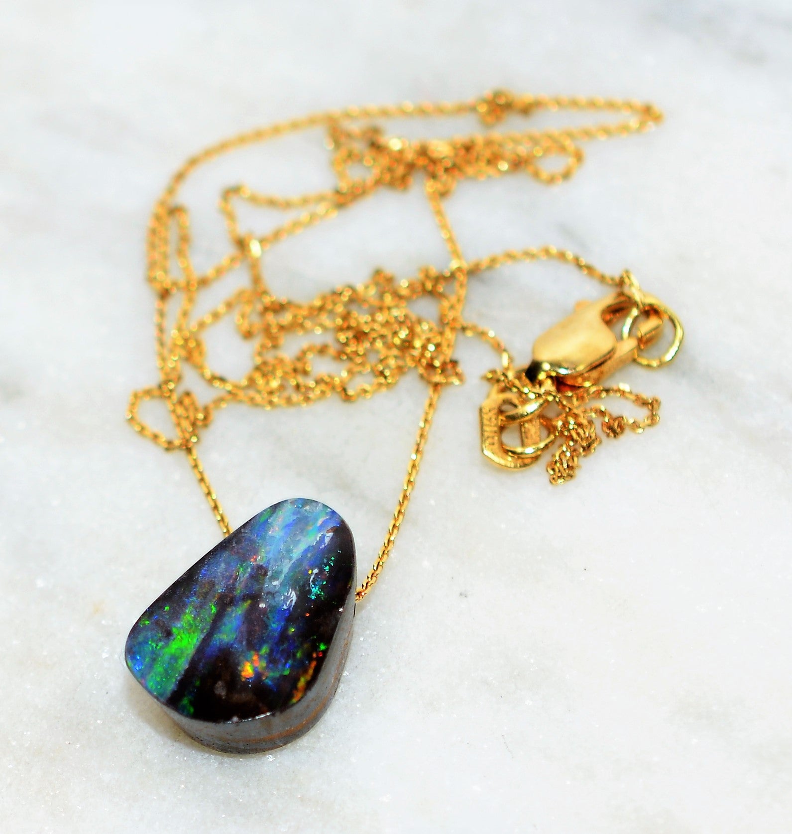 Natural Australian Boulder Opal Necklace 14K Solid Gold 9.93ct Pendant Necklace October Birthstone Necklace Fine Jewelry Women's Necklace