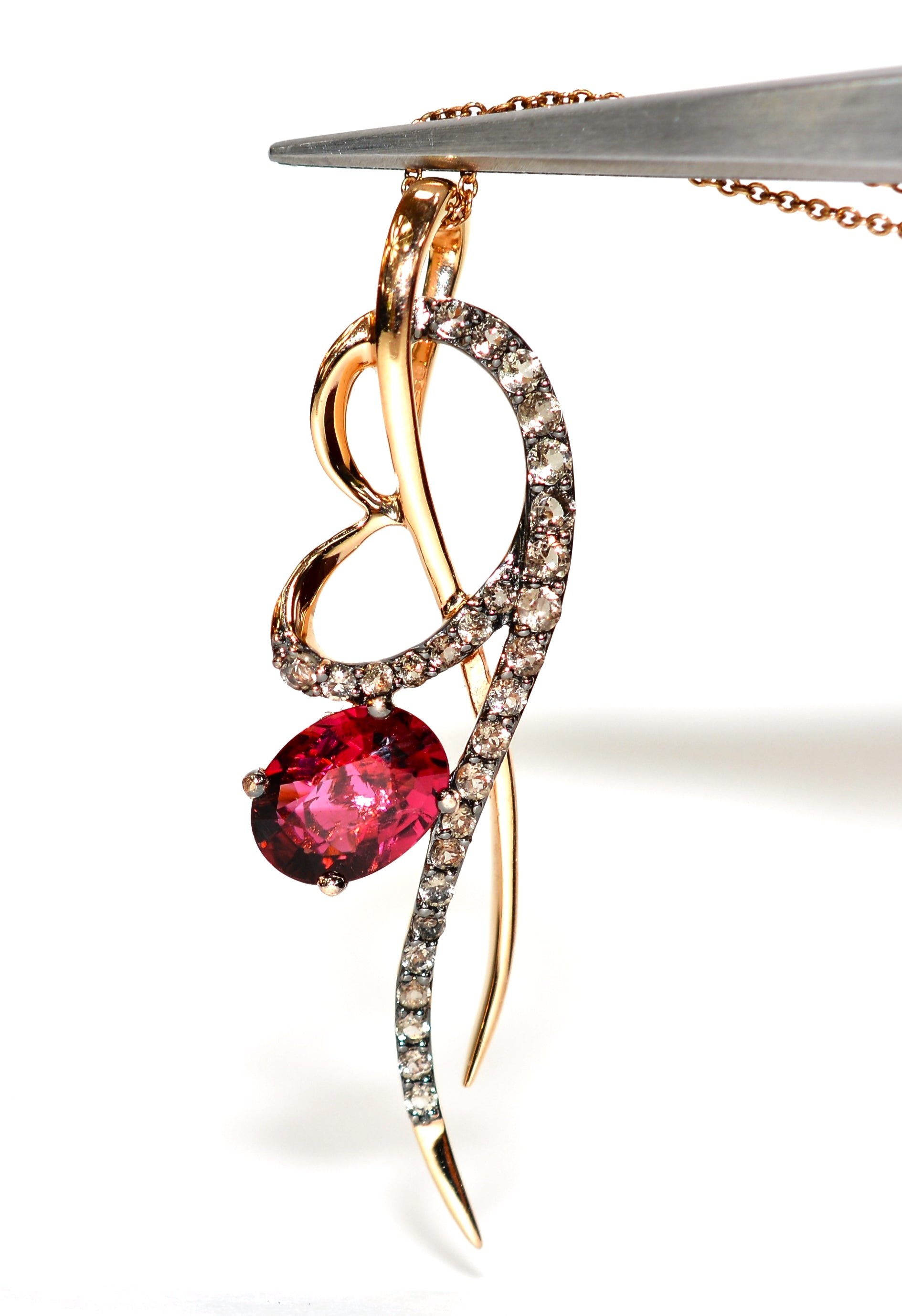 LeVian Natural Rubellite & Diamond Necklace 14K Solid Rose Gold 2.40tcw Rubellite Necklace Designer Necklace Cocktail Statement Necklace Red
