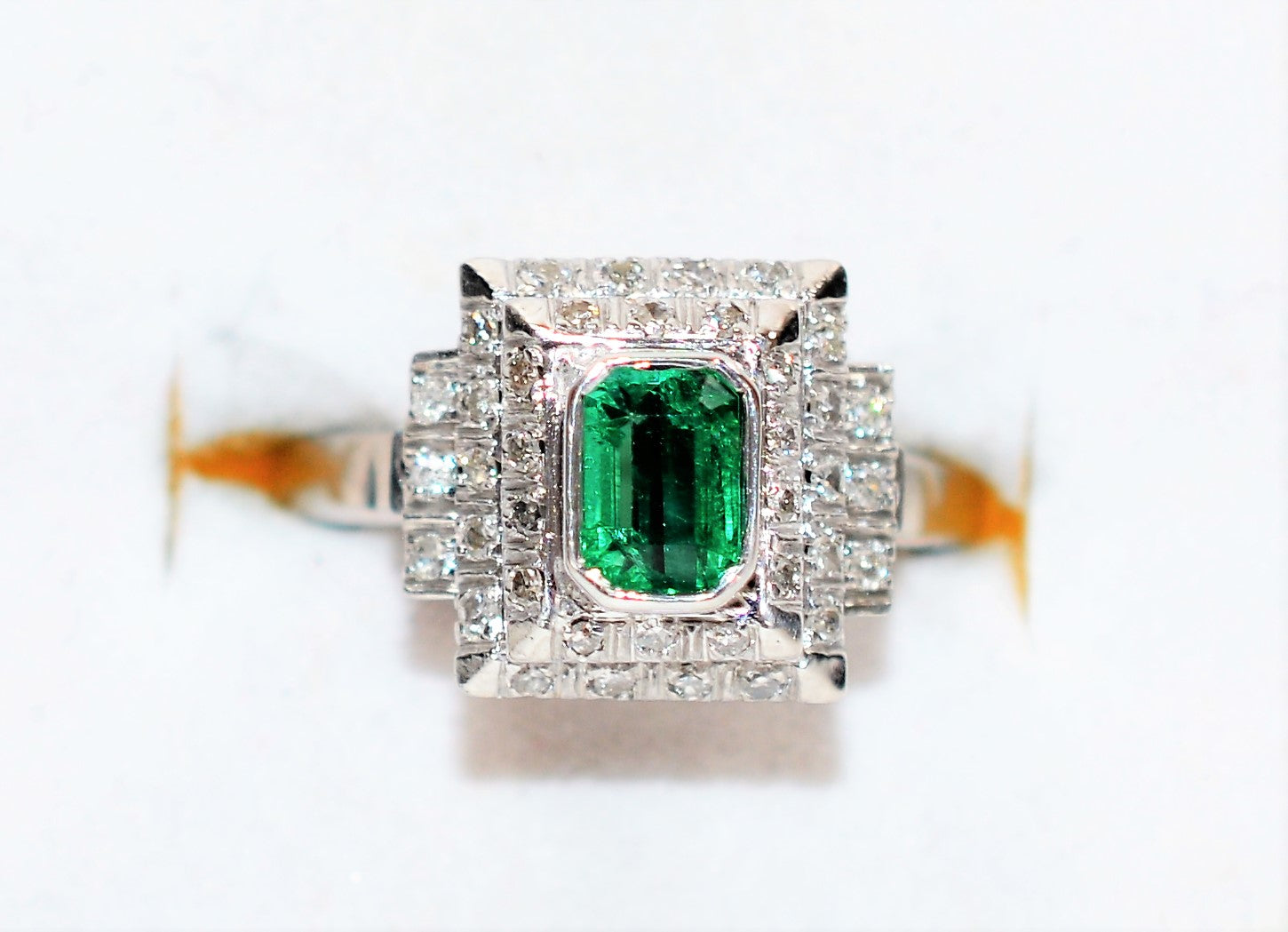 Natural Colombian Emerald & Diamond Ring 18K White Gold 1.23tcw Statement Ring Cocktail Ring May Birthstone Ring Fine Jewelry Women's Ring