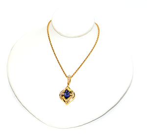 Natural D'Block Tanzanite & Diamond Necklace 18K Solid Gold 1.29tcw Gemstone Necklace Estate Necklace Cocktail Statement Necklace Birthstone