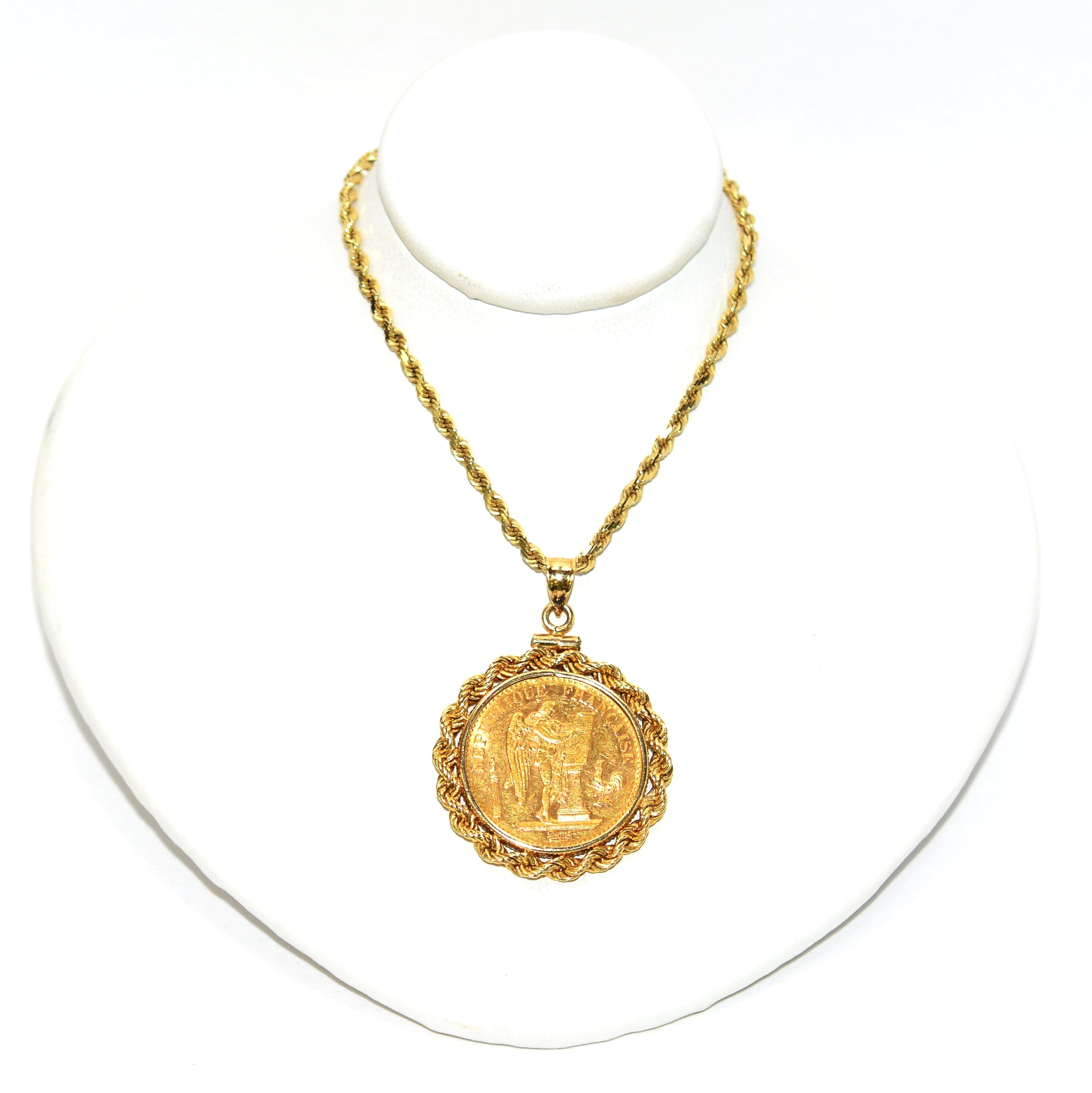 1897 20 Franc Coin Necklace 14K Solid Gold Lucky Angel Coin Necklace Coin Pendant Gold Coin Bullion Ingot Necklace Vintage Estate Jewellery