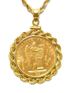 1897 20 Franc Coin Necklace 14K Solid Gold Lucky Angel Coin Necklace Coin Pendant Gold Coin Bullion Ingot Necklace Vintage Estate Jewellery