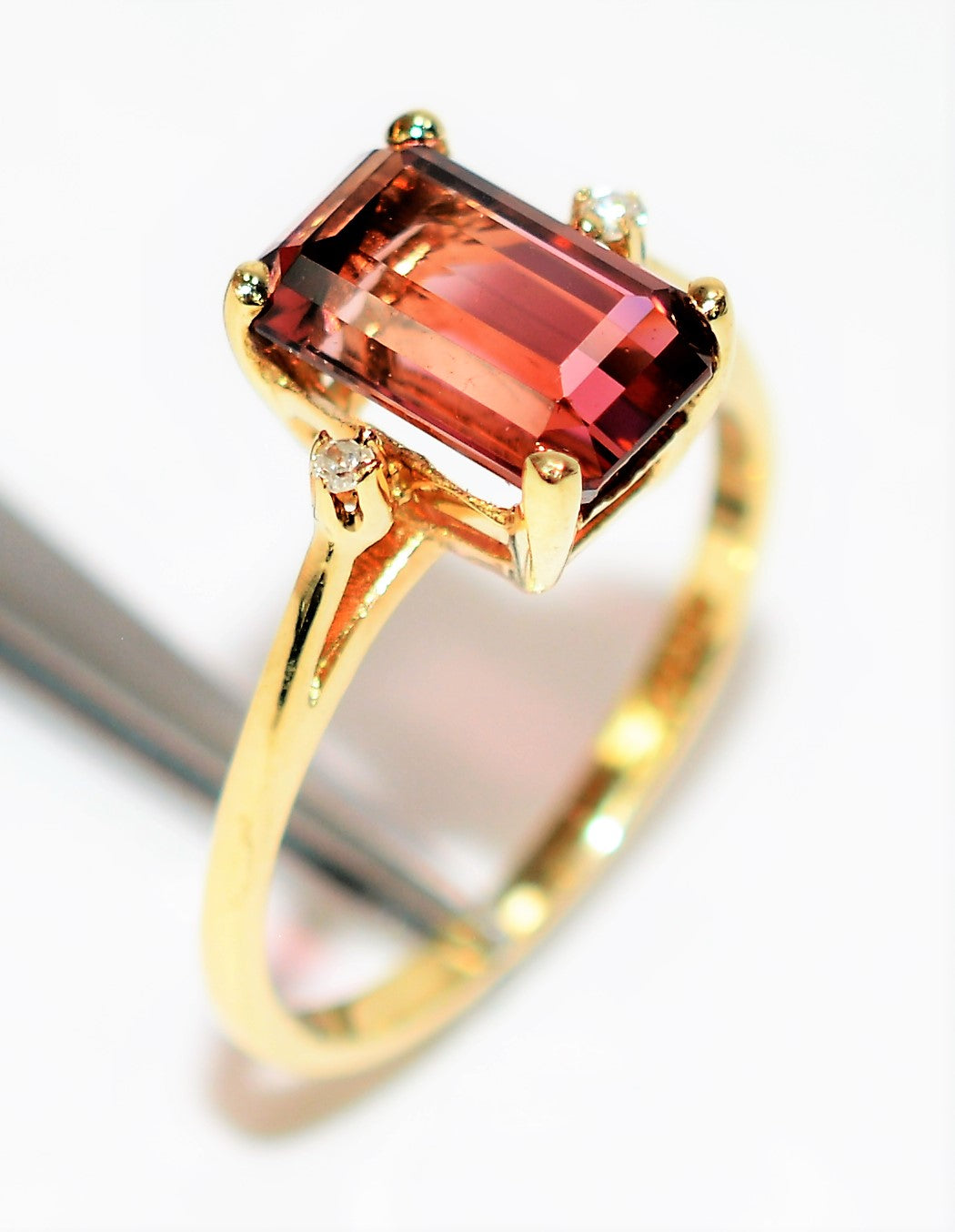 Natural Bi-Color Pink Tourmaline & Diamond Ring 10K Solid Gold 2.85tcw Engagement Ring Statement Ring Women's Ring Cocktail Ring Gemstone Ring