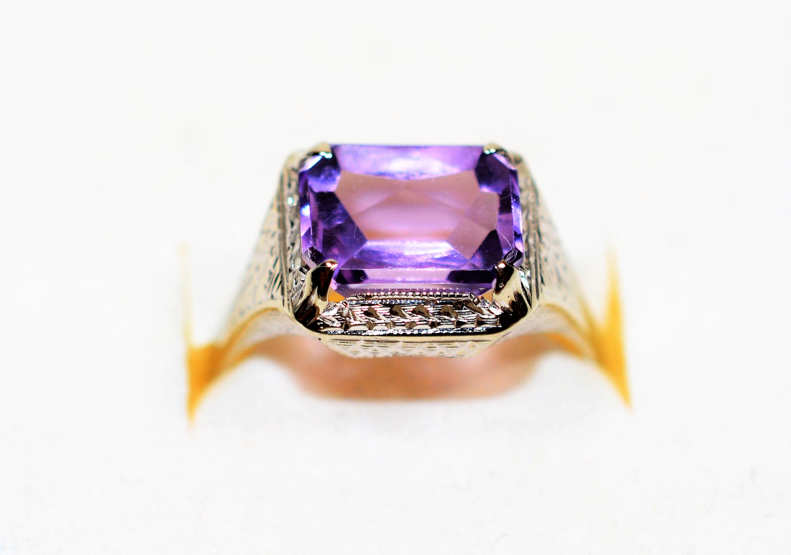 Natural Amethyst Ring 14K Solid White Gold 2.68ct Antique Ring Birthstone Ring Purple Ring Art Deco Ring Solitaire Ring Women’s Ring Estate