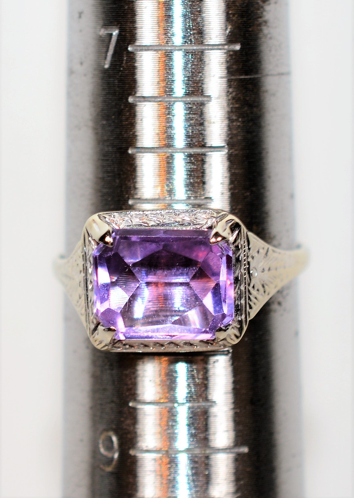 Natural Amethyst Ring 14K Solid White Gold 2.68ct Antique Ring Birthstone Ring Purple Ring Art Deco Ring Solitaire Ring Women’s Ring Estate