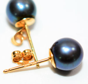 Natural Tahitian Black Pearl Earrings 14K Solid Gold Earrings Stud Earrings Solitaire Earrings Statement Earrings Vintage Earrings Estate