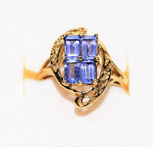 Natural Tanzanite Ring 10K Solid Gold 1.44tcw Cluster Ring Gemstone Ring Vintage Ring Statement Ring Ladies Ring Women's Ring Estate Jewellery