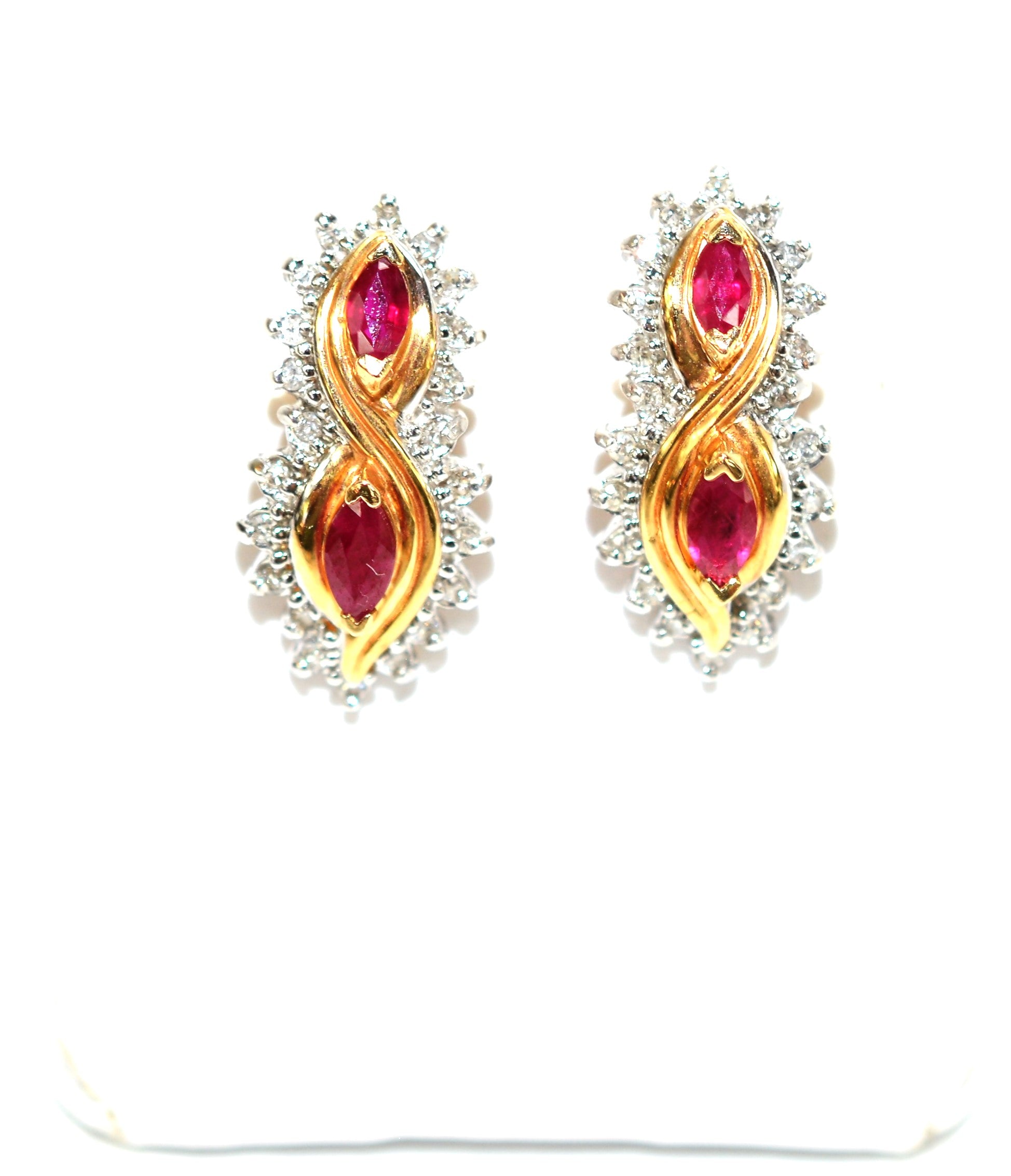 Natural Burmese Ruby & Diamond Earrings 14K Solid Gold 1.44tcw Earrings Vintage Earrings Statement Earrings Birthstone Earrings Estate Jewellery
