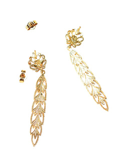 14K Solid Gold Earrings Feather Earrings Drop Earrings Dangle Earrings Vintage Earrings Fine Earrings Estate Jewelry Fine Estate Jewellery