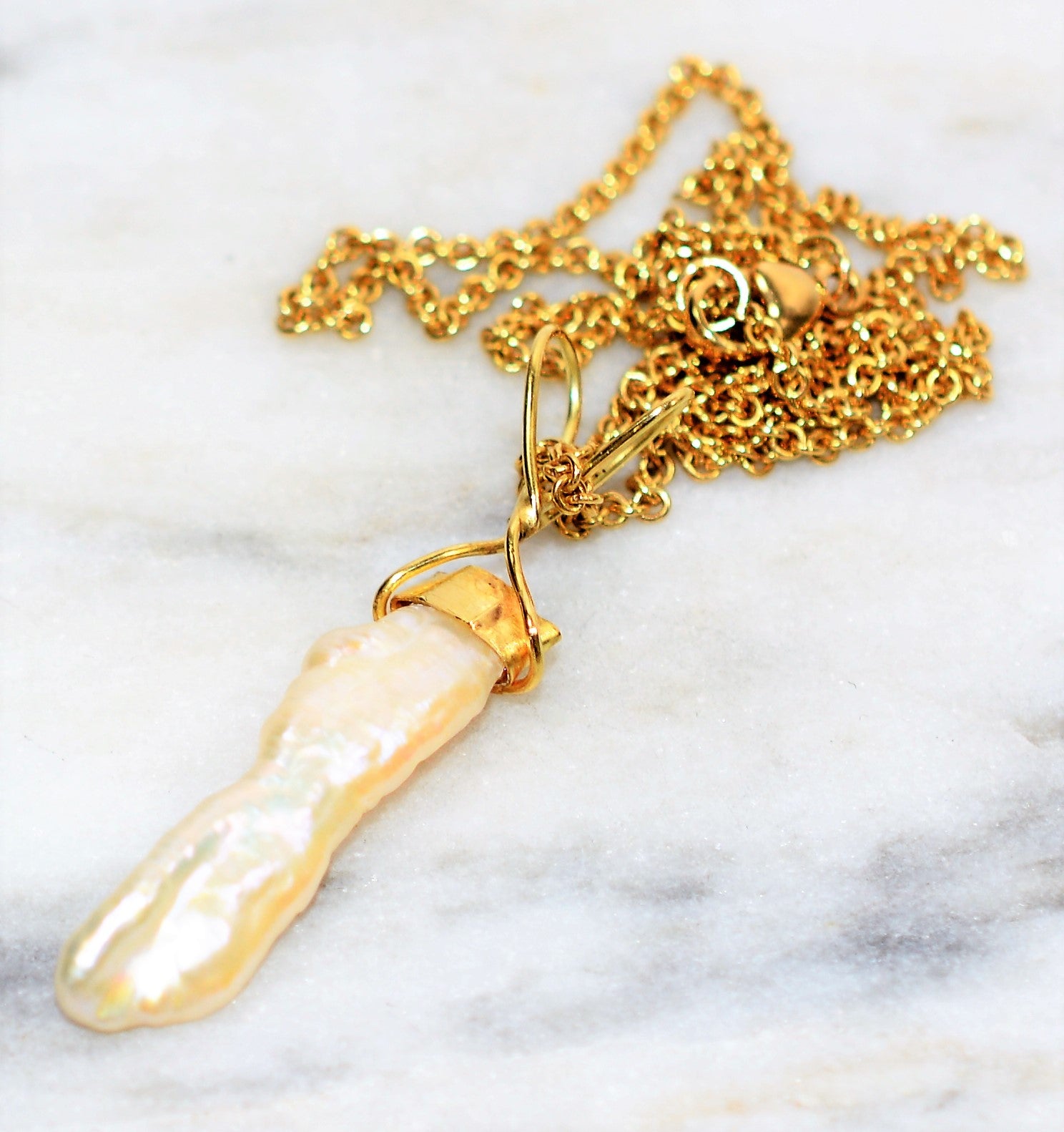 Baroque BIWA Stick Pearl Necklace 18K Solid Gold Necklace Cocktail Necklace Pendant Necklace Vintage Necklace Antique Jewelry Estate Jewelry