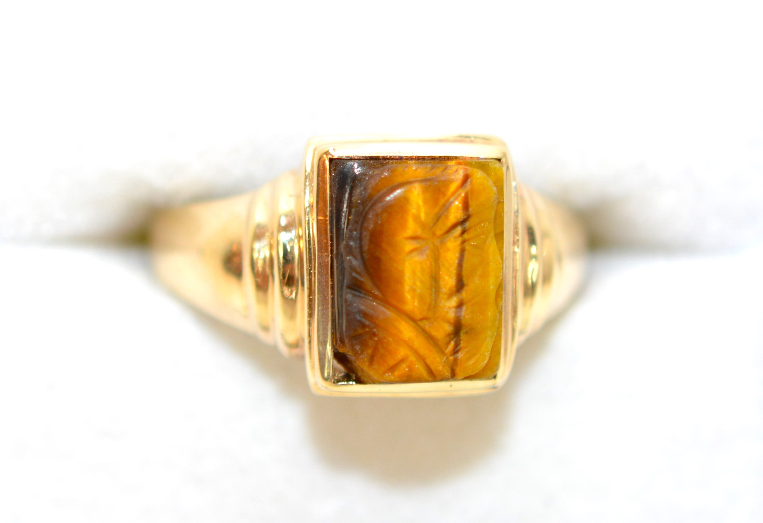 Natural Tigers Eye Ring 10K Solid Gold Ring Intaglio Roman Solider Ring Cameo Ring Bust Ring Statement Ring Vintage Ring Estate Ring