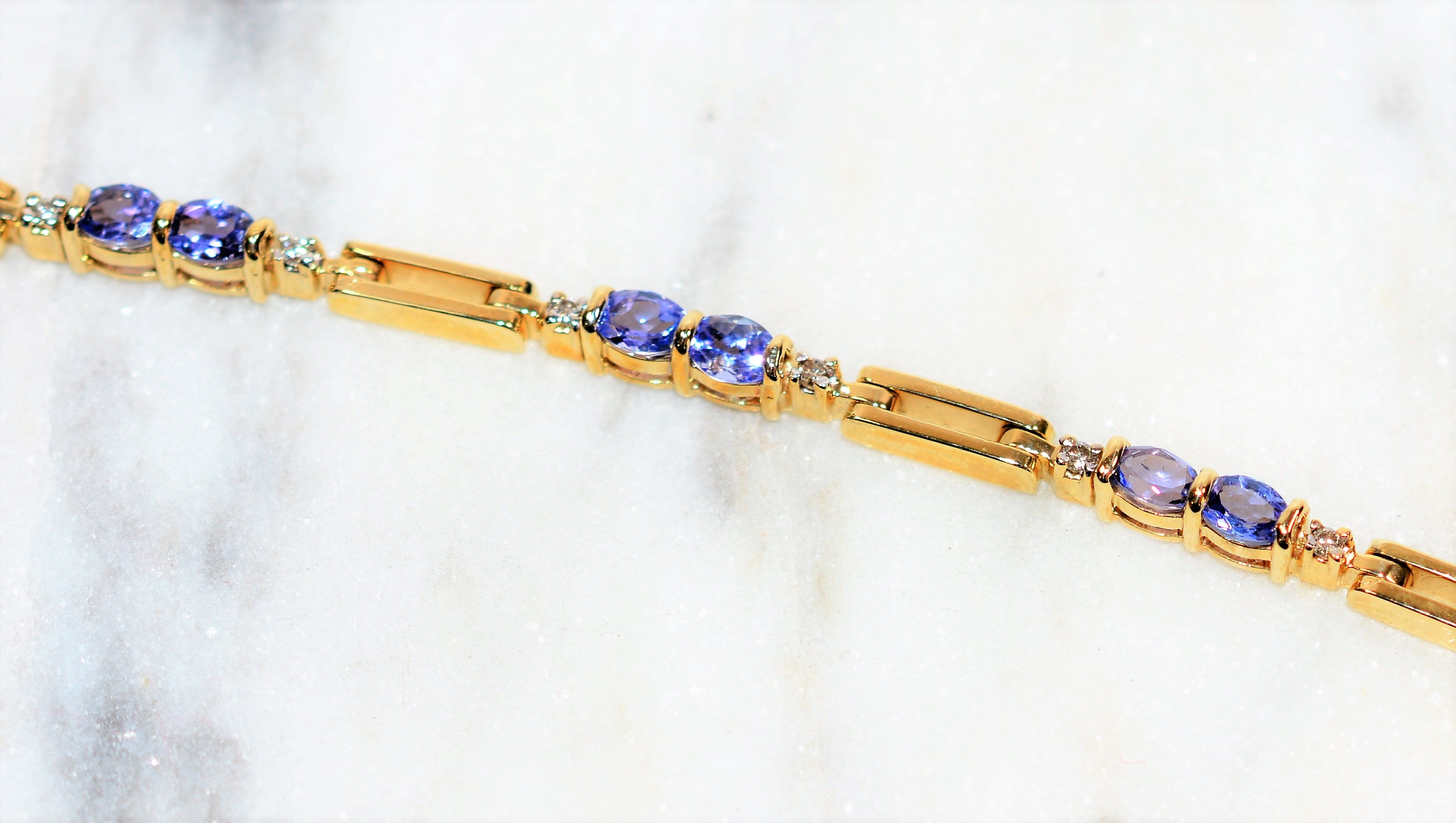 Natural Tanzanite & Diamond Bracelet 14K Solid Gold 3.14tcw Tennis Bracelet Gemstone Bracelet Purple Bracelet Estate Jewelry Womens Bracelet