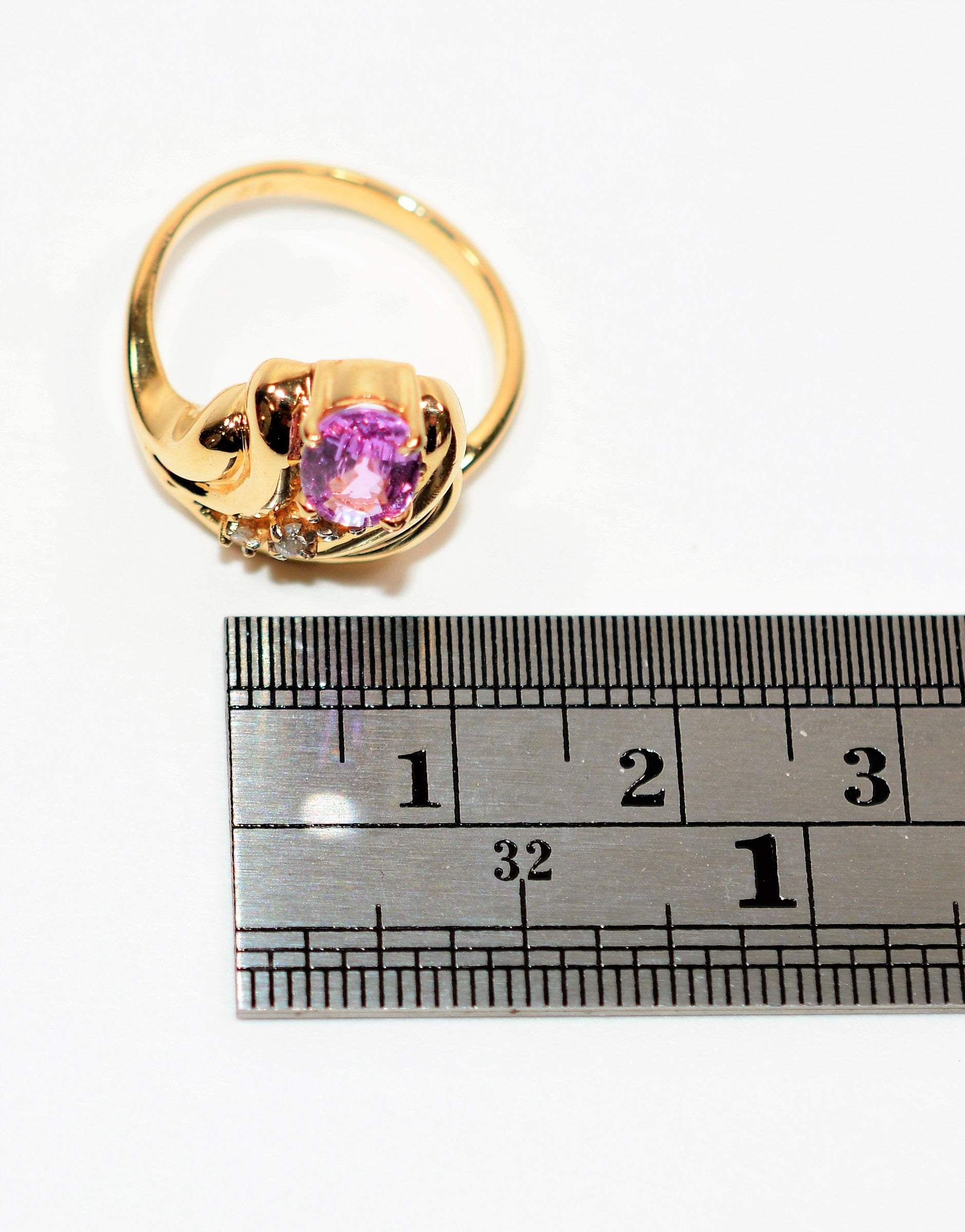 Natural Padparadscha Sapphire & Diamond Ring 14K Solid Gold .99tcw Cocktail Ring Statement Ring September Birthstone Ring Fine Vintage Ring