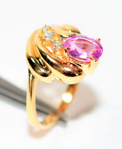 Natural Padparadscha Sapphire & Diamond Ring 14K Solid Gold .99tcw Cocktail Ring Statement Ring September Birthstone Ring Fine Vintage Ring
