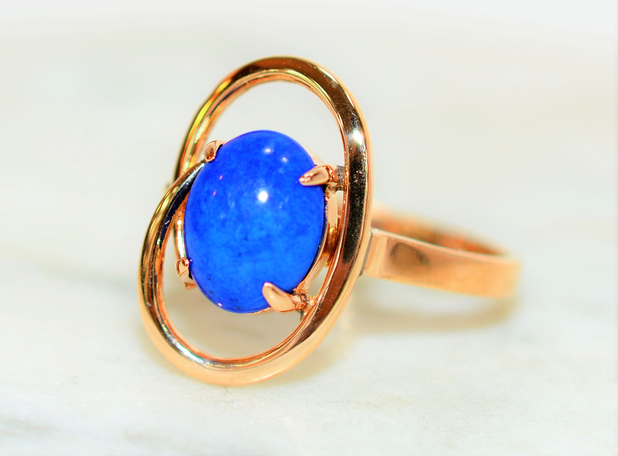 Natural Lapis Lazuli Ring 14K Solid Rose Gold Gemstone Ring Blue Ring Birthstone Ring Solitaire Ring Fine Ring Estate Jewelry Vintage Ring