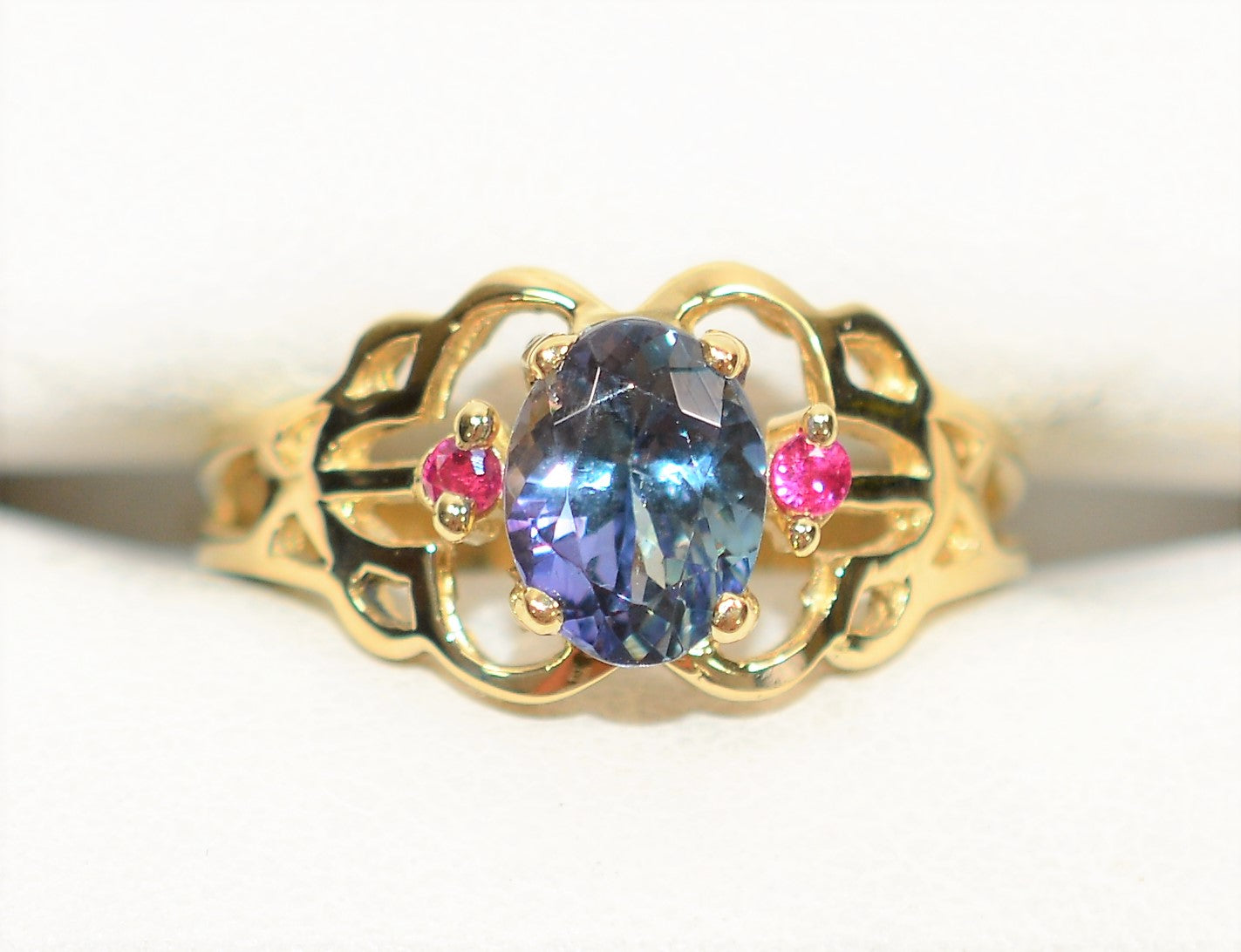 Natural Tanzanite & Ruby Ring 10K Solid Gold 1.42tcw Statement Ring Vintage Ring Estate Ring Cocktail Ring December Birthstone Ring Jewelry