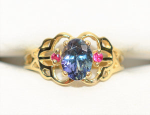 Natural Tanzanite & Ruby Ring 10K Solid Gold 1.54tcw Statement Ring Vintage Ring Estate Ring Cocktail Ring December Birthstone Ring Jewelry