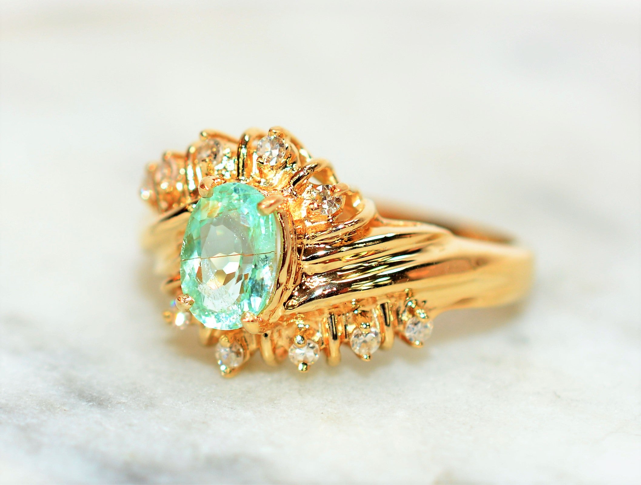 Natural Paraiba Tourmaline & Diamond Ring 14K Solid Gold .76tcw Fine Gemstone Women's Ring Ladies Ring Cluster Statement Ring Jewellery