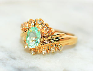 Natural Paraiba Tourmaline & Diamond Ring 14K Solid Gold .80tcw Fine Gemstone Women's Ring Ladies Ring Cluster Statement Ring Jewellery