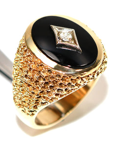 Natural Onyx & Diamond Ring 10K Solid Gold .10ct Mens Ring Statement Ring Gemstone Ring Vintage Ring Cocktail Ring Fine Estate Jewelry Birthstone