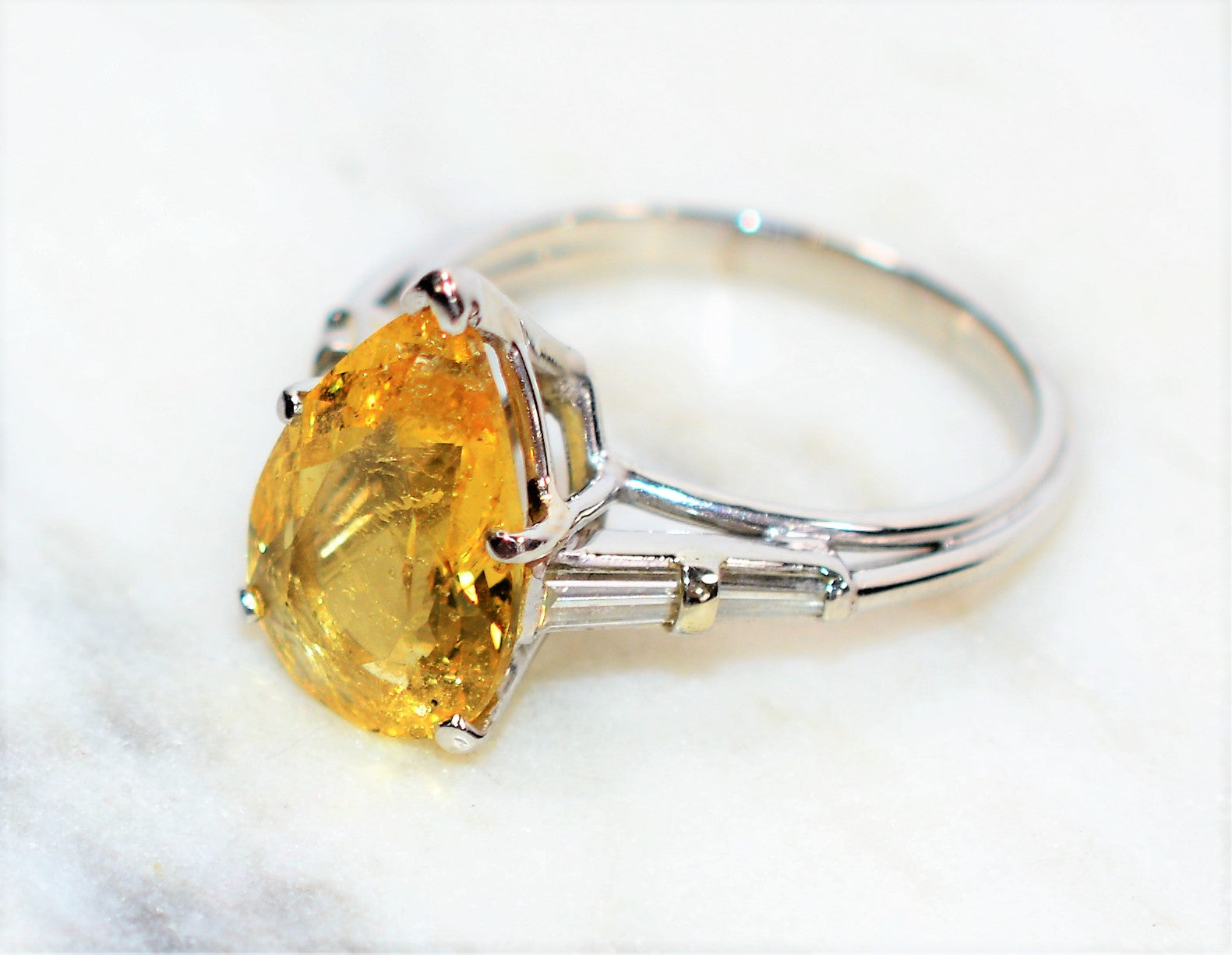 Natural Golden Beryl & Diamond Ring Solid Platinum 4.94tcw Engagement Ring Cocktail Ring Statement Ring Yellow Beryl Ring Yellow Ring Estate