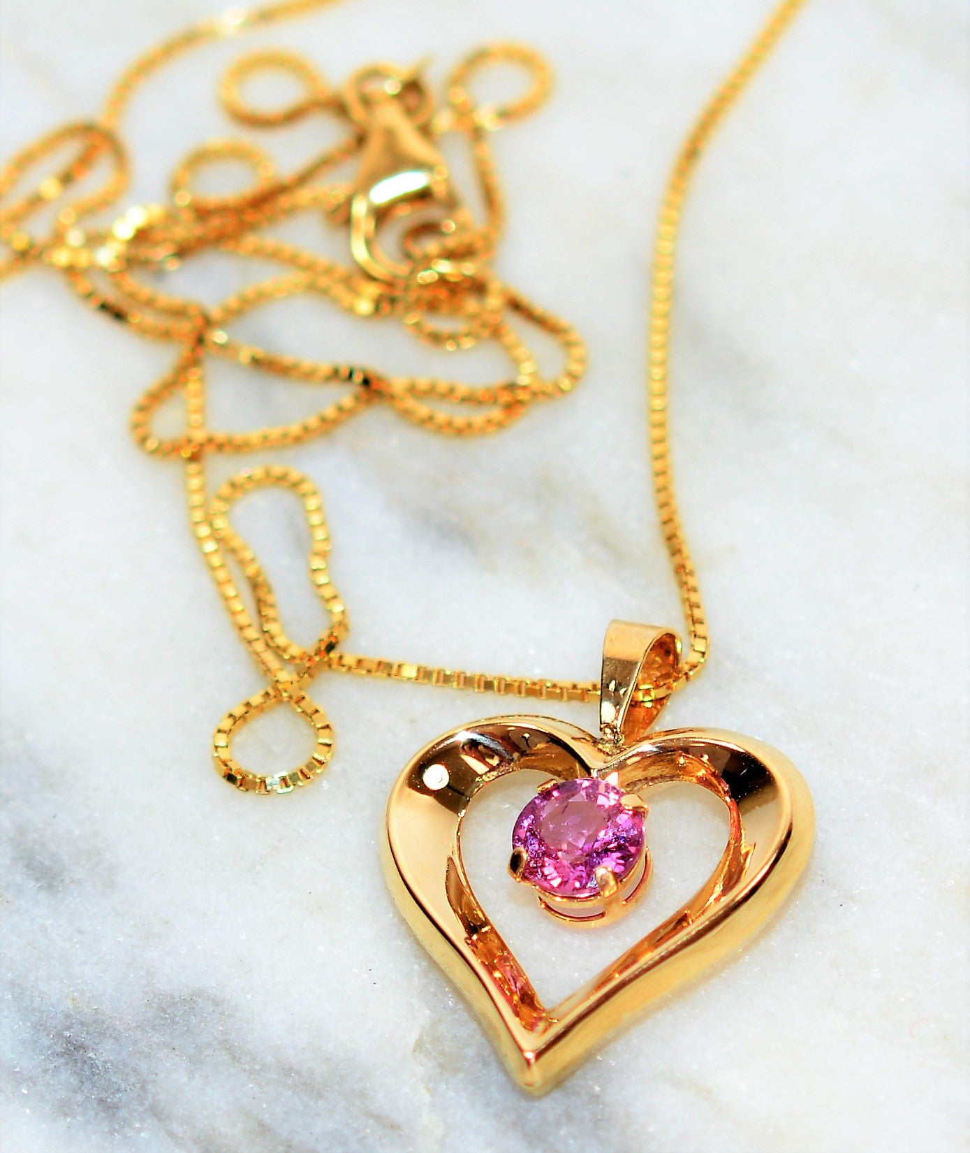 Natural Padparadscha Sapphire Necklace 10K Solid Gold .52ct Heart Pendant Solitaire Necklace Pink Necklace Birthstone Necklace Fine Jewelry