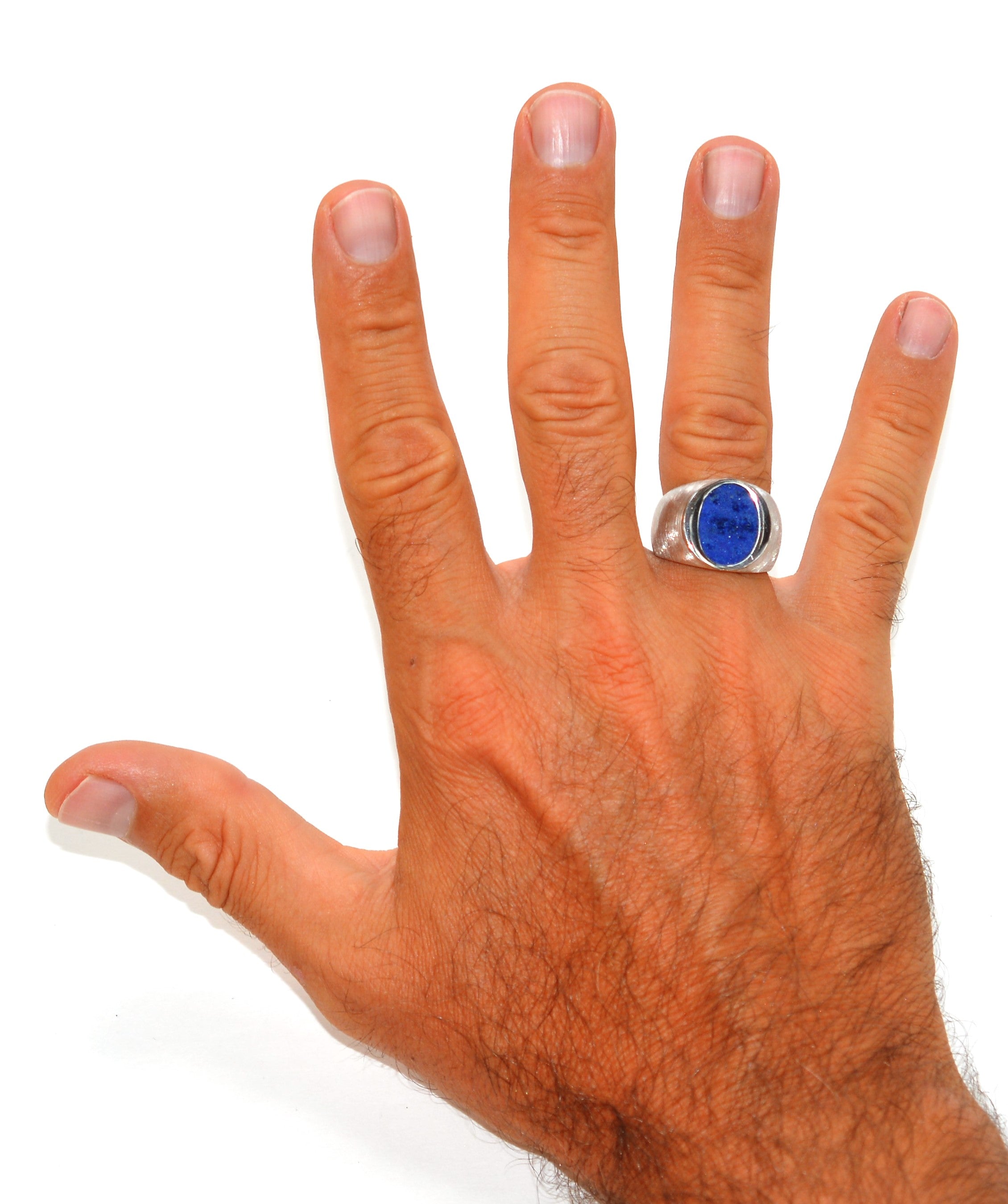 Natural Lapis Lazuli Ring 14K Solid White Gold Ring Men's Ring Statement Ring Cocktail Ring Gemstone Ring Blue Ring Vintage Ring Estate Ring