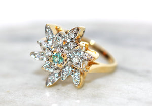 Natural Alexandrite & Diamond Ring 14K Solid Gold .24tcw Flower Ring Statement Ring Cluster Ring Vintage Ring Alexandrite Ring Estate Ring
