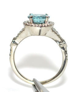 Natural Blue Zircon & Diamond Ring 14K Solid White Gold 2.12tcw Engagement Ring Wedding Ring Cocktail Ring Gemstone Ring Birthstone Ring