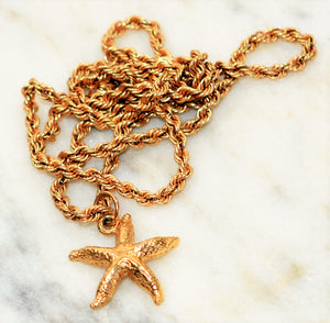 Starfish Necklace 14K Solid Gold Pendant Necklace Nautical Necklace Beach Necklace Coastal Necklace Tropical Necklace Gold Necklace Estate