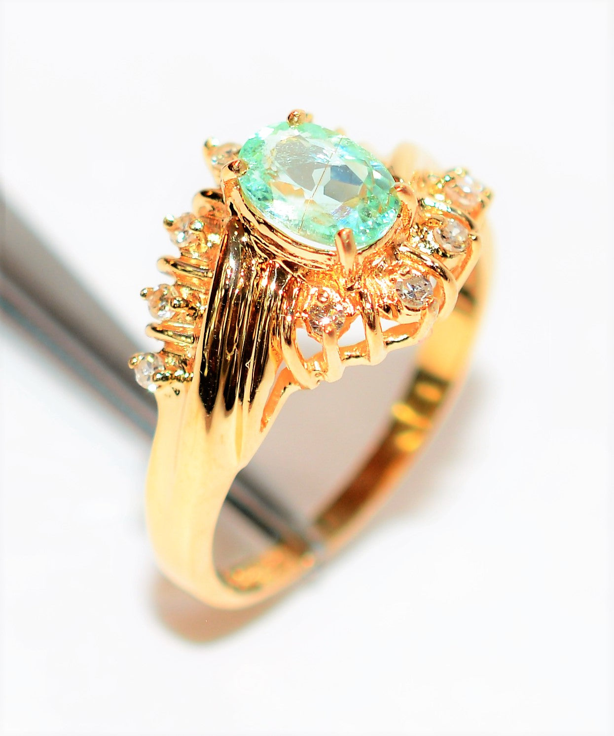 Natural Paraiba Tourmaline & Diamond Ring 14K Solid Gold .80tcw Fine Gemstone Women's Ring Ladies Ring Cluster Statement Ring Jewellery