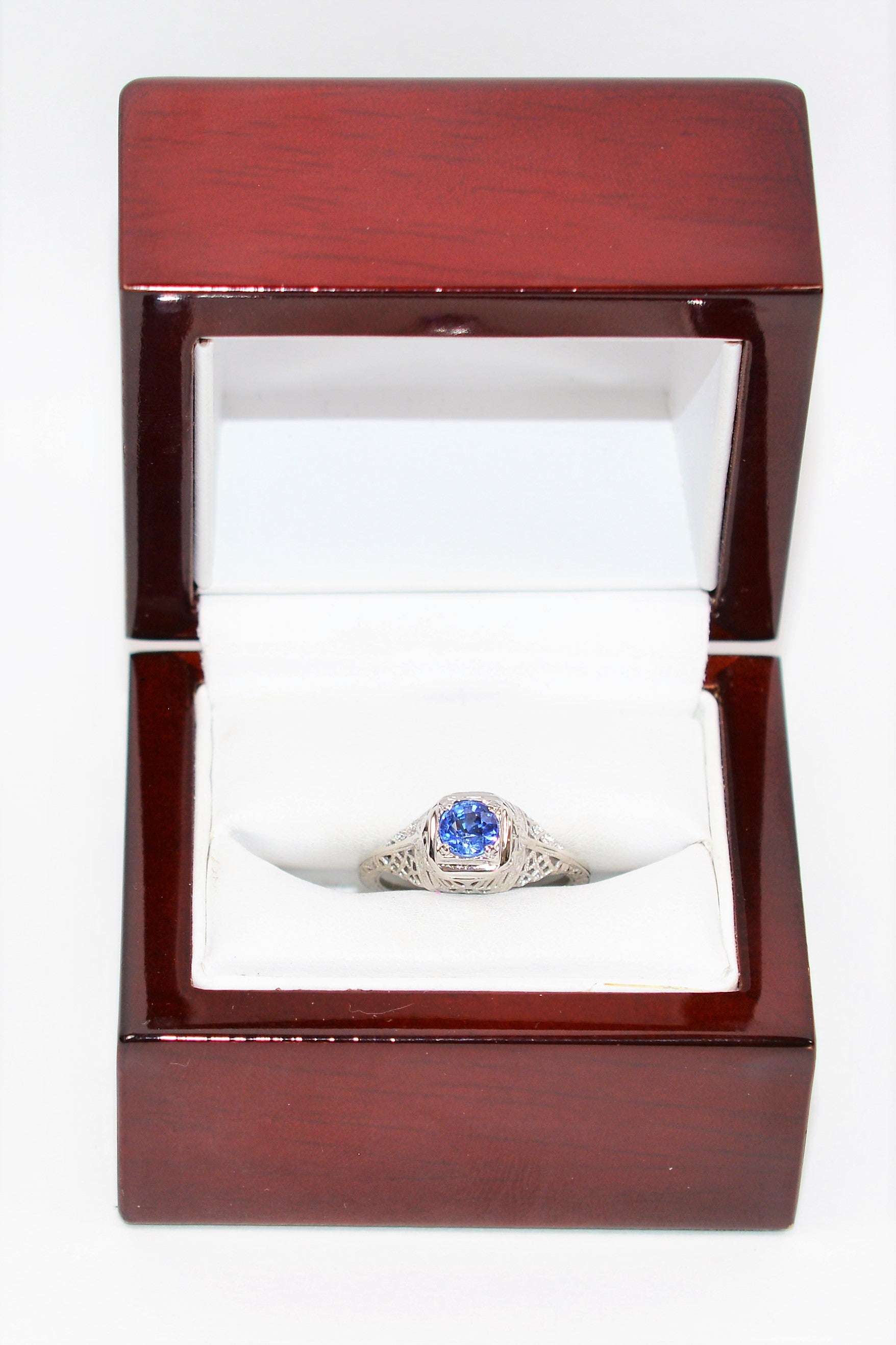 Natural Ceylon Sapphire Ring 19K Solid White Gold .68ct Sri Lankan Sapphire Ring Solitaire Ring Antique Ring Filigree Engagement Ring Bridal
