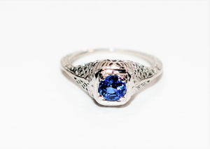 Natural Ceylon Sapphire Ring 19K Solid White Gold .68ct Sri Lankan Sapphire Ring Solitaire Ring Antique Ring Filigree Engagement Ring Bridal