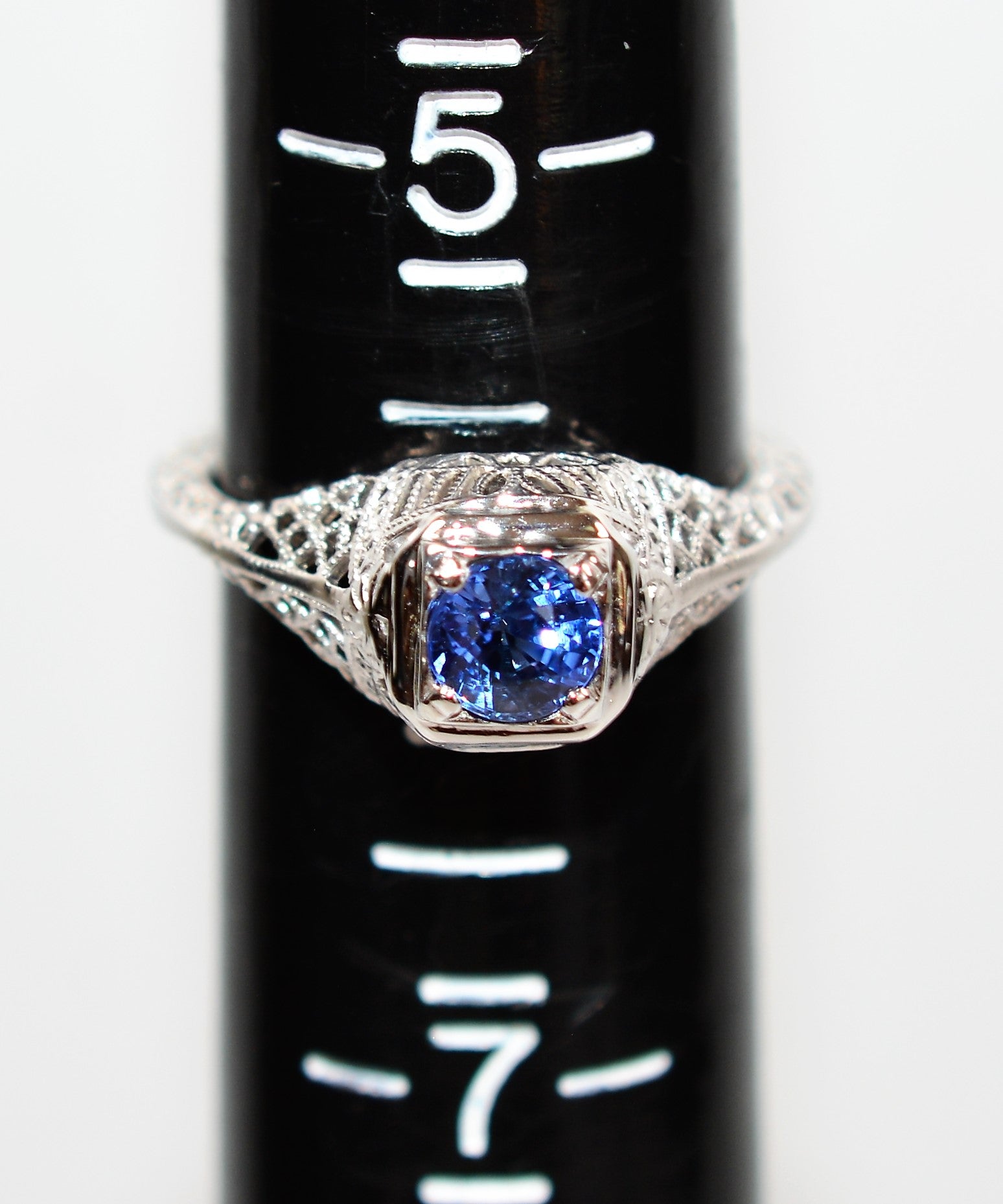 Natural Ceylon Sapphire Ring 19K Solid White Gold .68ct Sri Lankan Sapphire Ring Solitaire Ring Antique Ring Filigree Engagement Ring Bridal