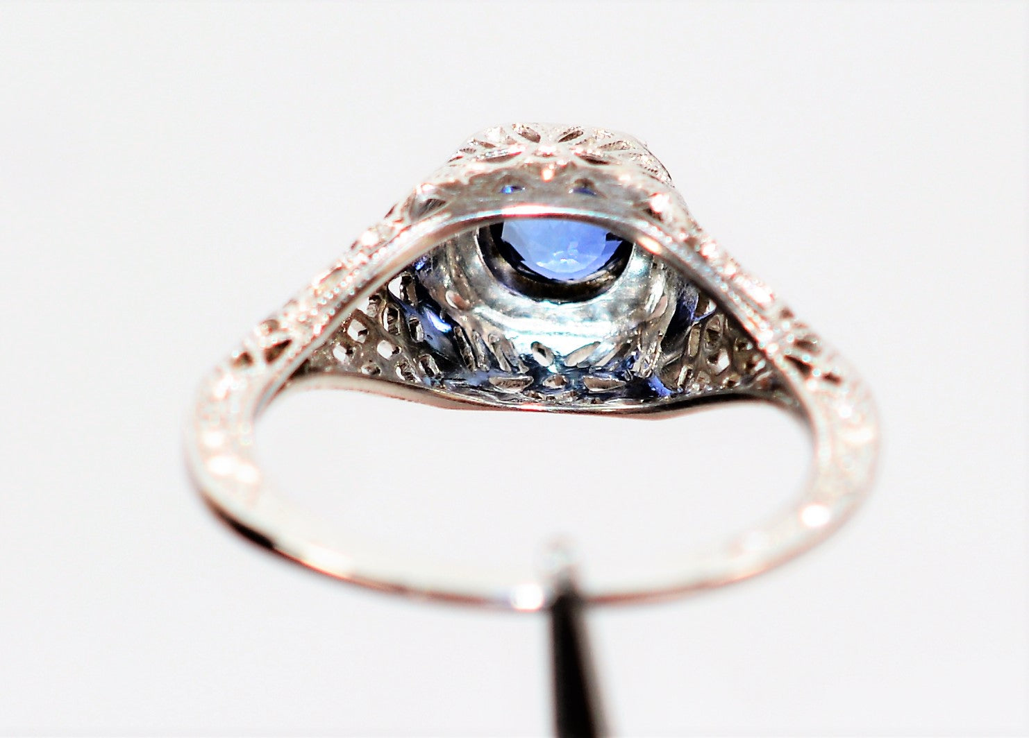 Natural Ceylon Sapphire Ring 19K Solid White Gold .73ct Sri Lankan Sapphire Ring Solitaire Ring Antique Ring Filigree Engagement Ring Bridal