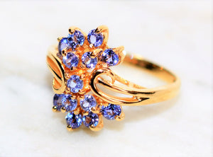 Natural Tanzanite Ring 14K Solid Gold 1.30tcw Cluster Ring Gemstone Ring December Birthstone Ring Statement Ring Cocktail Ring Fine Jewelry