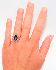 Natural D'Block Tanzanite & Diamond Ring 14K Solid Gold 1.67tcw Tanzanite Ring Gemstone Ring December Birthstone Ring Marquise Ring Vintage