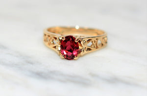 Natural Rubellite Ring 14K Solid Gold .82ct Pink Tourmaline Ring Antique Ring Vintage Ring Solitaire Ring Women's Ring Birthstone Ring Jewelry