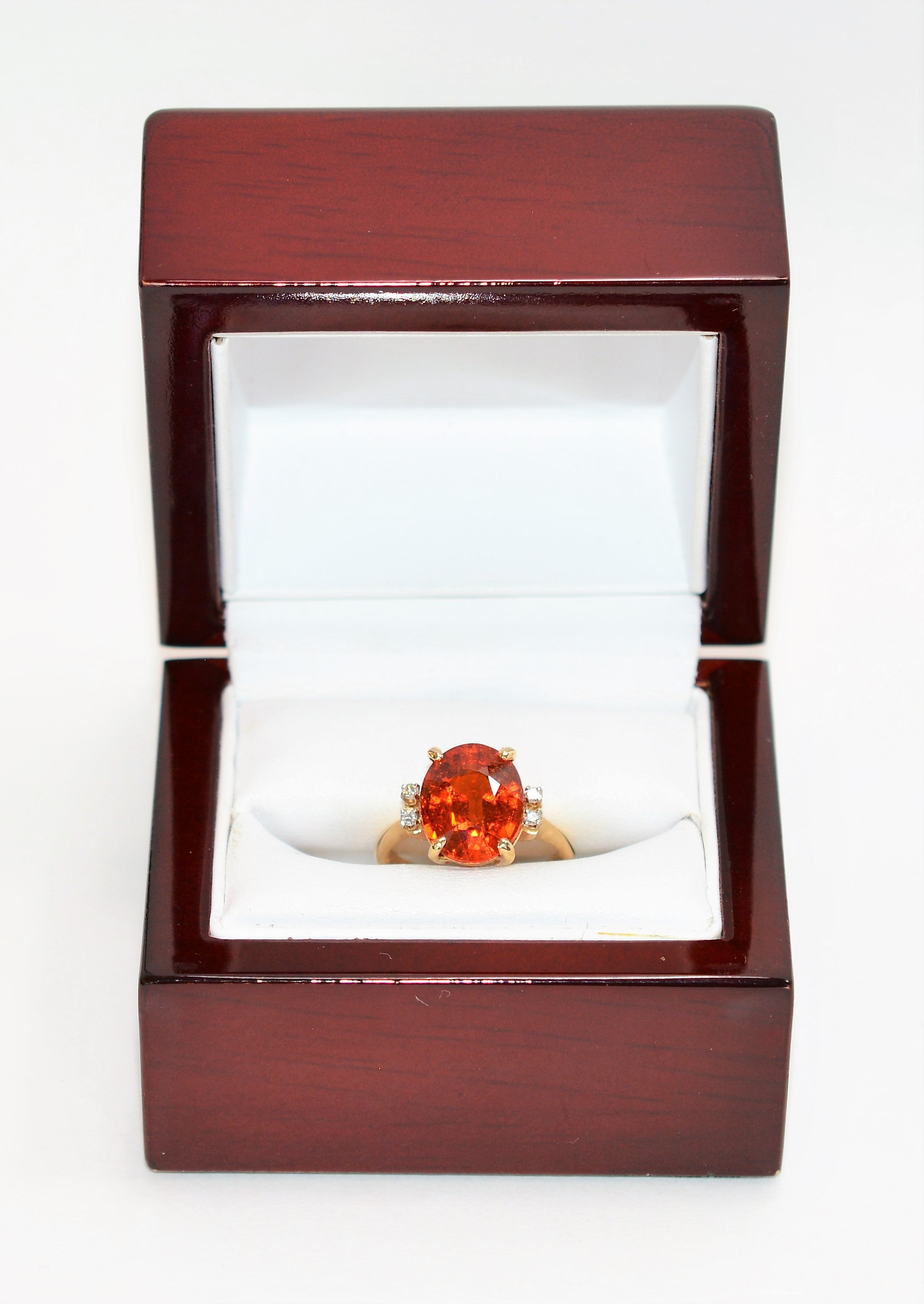 Natural Spessartine Mandarin Garnet & Diamond Ring 14K Solid Gold 6.47tcw Fanta Garnet Ring Orange Ring January Birthstone Ring Women's Ring