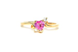 Natural Padparadscha Sapphire & Diamond Ring 14K Solid Gold .68tcw Heart Ring Birthstone Ring Promise Ring Engagement Ring Bridal Jewelry